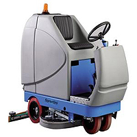 Lavapavimenti a batteria con uomo a bordo